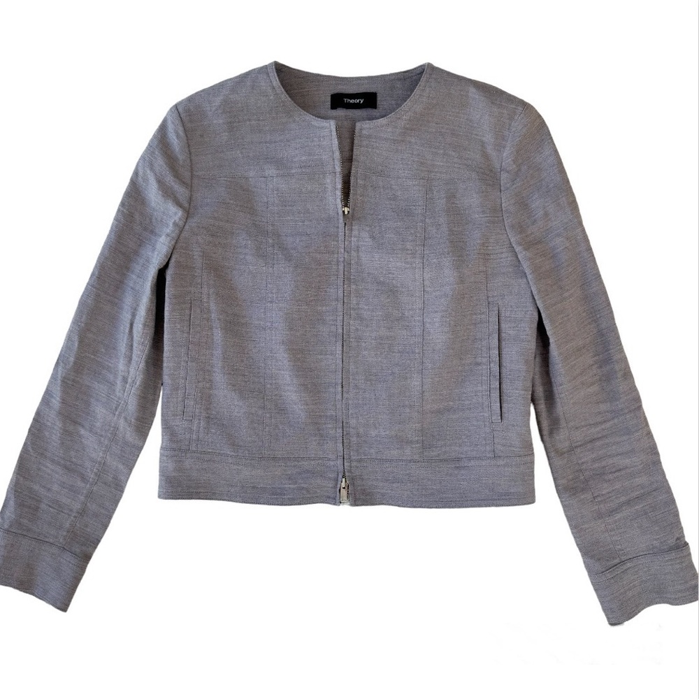 Theory Jean Moto Jacket in Textured Good Linen Sz‎ 0